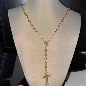 Gold Rosary-Style Cross Necklace - Women Jewelry